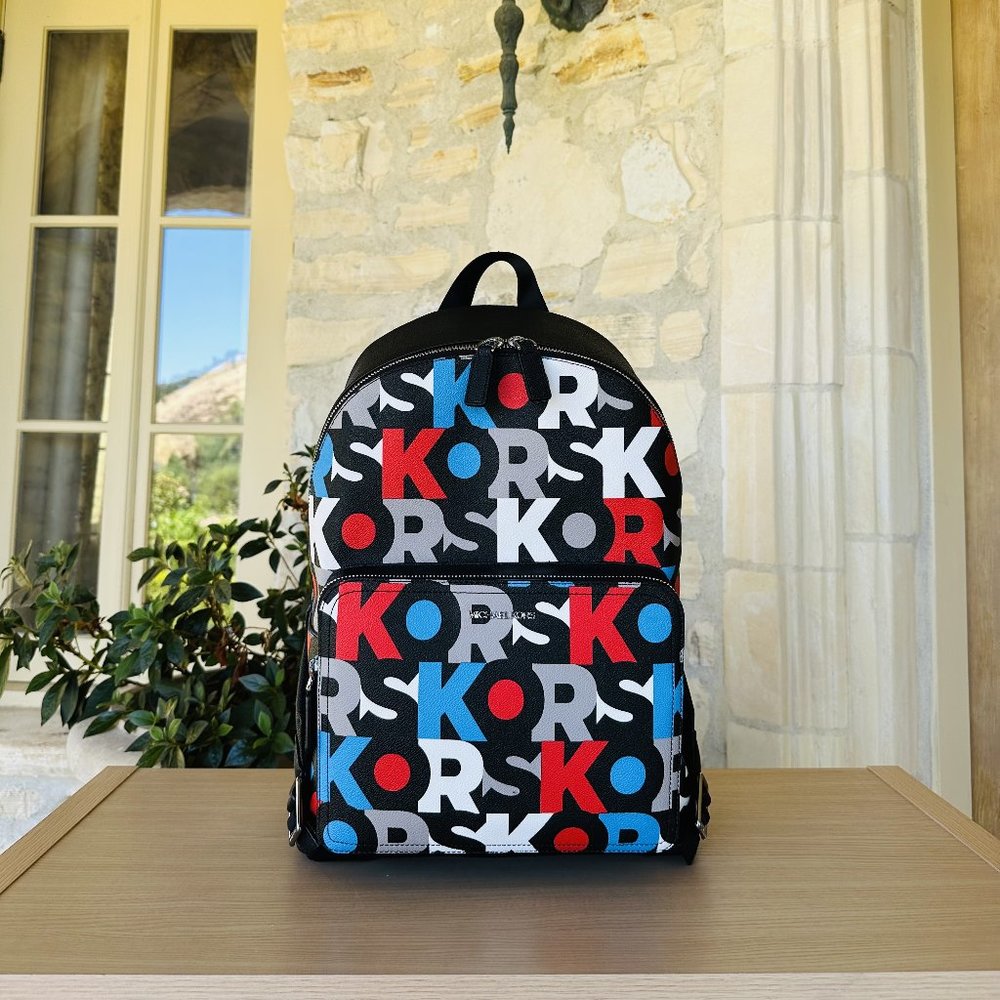 Michael Kors Cooper Signature PVC Graphic Logo Commuter Backpack Red Multi NWT